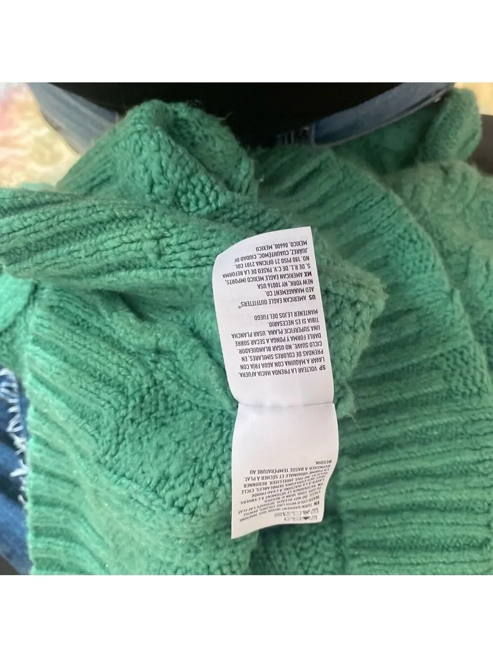 American Eagle Green Cable Knit Cropped Hoodie Sweater Boxy Oversized XS